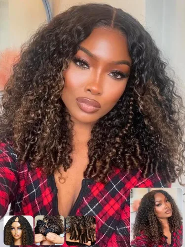 Vista 11 de KLAIYI Bye Bye Slip™ Ombre Chestnut Brown Bob Curly Glueless Precut 7x5 Lace Front Wigs Human Hair Side Part Drawstring Pre Plucked Bleached Knots