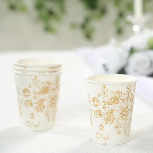 Vista 6 de Efavormart - Paquete de 24 vasos de papel franceses, elegantes vasos desechables de oro blanco para fiesta, 9 onzas tipo10
