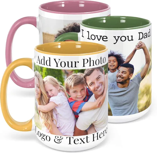 Vista 20 de Tazas de café con foto personalizada, 11 onzas, color negro con imagen, texto, regalos personalizados, taza de cerámica personalizada, gran regalo