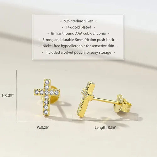 Vista 2 de Lavishe 925 Sterling Silver Cubic Zirconia Petite Small Cross Stud Earrings Hypoallergenic For Women