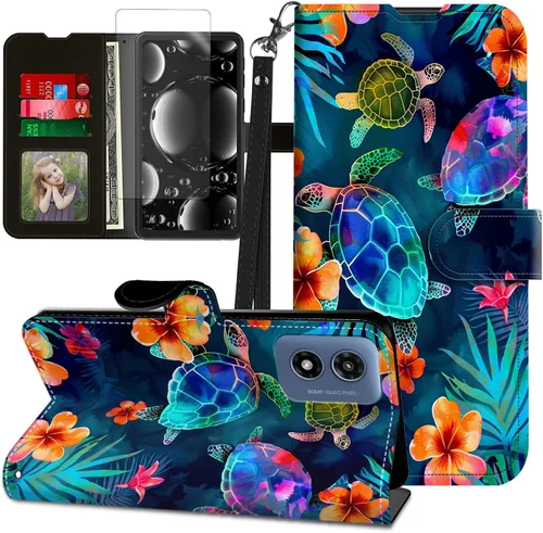 Vista 245 de Funda para Motorola Edge 2022 con protector de pantalla, soporte y tarjetero y correa para la muñeca, funda magnética para Moto Edge 2022 5G UW Lobo