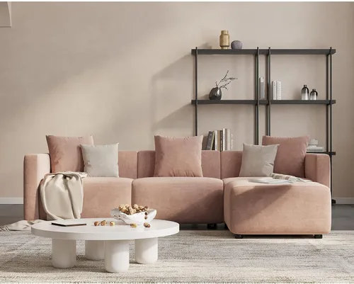 Vista 13 de Acanva Sofá modular convertible de lujo con tapicería en forma de L, sofá reversible contemporáneo con diván para sala de estar, apartamento