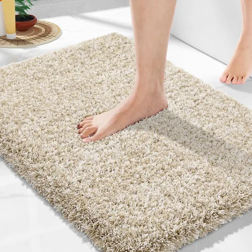Vista 86 de Yimobra Alfombras de baño en negro y blanco antideslizantes lavables, tapetes de baño ultra suaves y absorbentes de agua, alfombra de ducha suave