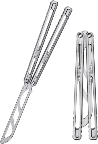 Vista 8 de Nabalis Canyon Balisong, navaja mariposa de entrenamiento con mango y hoja de acero inoxidable, sin afilar, para practicar volteretas, práctica