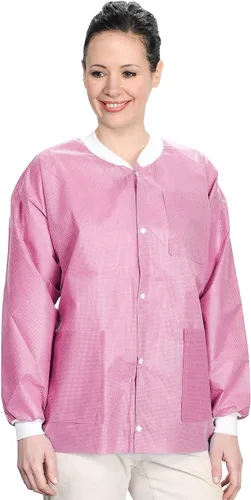 Vista 56 de Paquete de 10 chaquetas desechables de laboratorio, chaqueta médica reutilizable hasta la cadera, unisex, con puños de punto y bolsillos