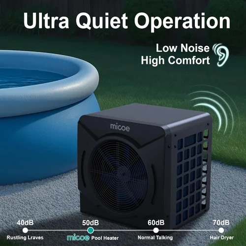 Vista 3 de MICOE Bomba de calor eléctrica de 17000 BTU para piscinas sobre el suelo de hasta 15 pies (8/11/15 pies) y 5,000 galones, calentador de piscina