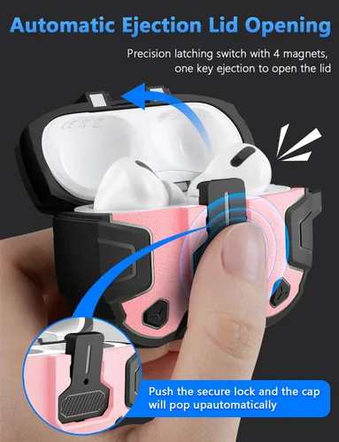 Vista 3 de Nillkin Funda para Airpods Pro de 2ª generación con imanes de bloqueo seguro, llavero de metal para hombres y mujeres, cuerpo completo, a prueba