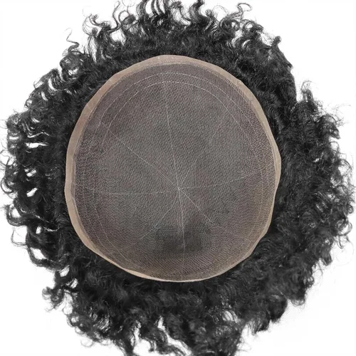 Vista 4 de HAPPY&CC Manejar cabello afro unidad negro hombres cabello humano toupee peluca francesa encaje pieza de pelo sistema de reemplazo para hombres #1