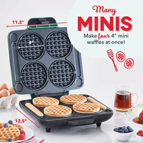 Vista 2 de Dash Multi Mini Waffle Maker, hace 4 gofres a la vez, aguamarina Small Waffle Iron for Families, Kids Breakfast Sandwiches, Waffle Sticks