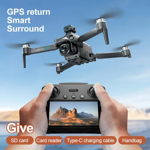 Vista 3 de Drone GPS RC con pantalla encendida, cámara EIS 4K, retorno de un clic, función de seguimiento, ajuste de velocidad, luces LED, transmisión