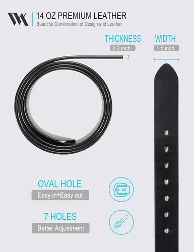 Vista 4 de WOLFANT Cinturones de cuero granulado resistentes para hombre de grano completo, 100% cuero italiano sólido real