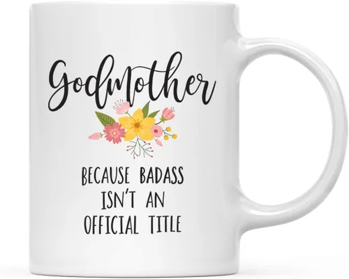 Vista 25 de Andaz Press Taza de café de 11 onzas, regalo de broma, tía porque Badass no es un título oficial, gráfico floral, 1 paquete