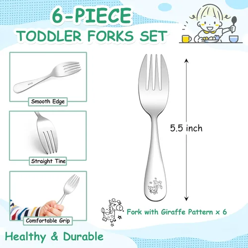 Vista 2 de E-far Tenedores para niños pequeños, juego de 6 tenedores de acero inoxidable para niños pequeños, utensilios pequeños de metal