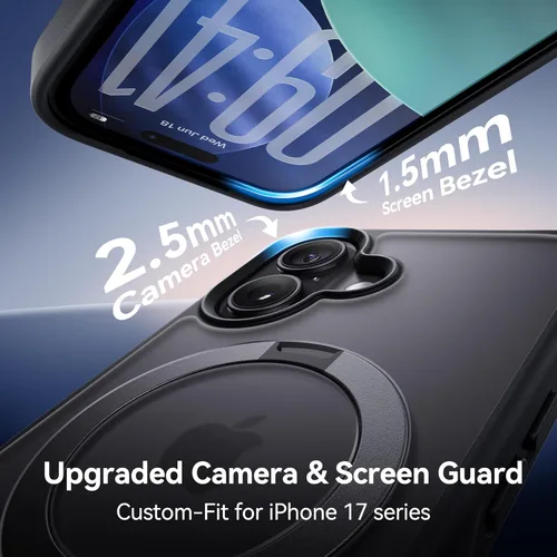 Vista 7 de CASEKOO Funda negra para iPhone 17 con soporte magnético giratorio de 360 grados