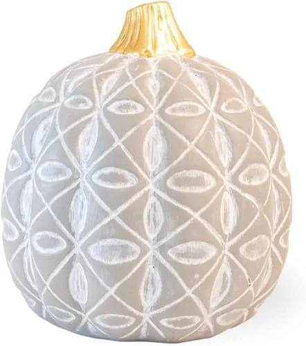 Vista 6 de Figura decorativa de calabaza, 5.5 x 7.5 pulgadas, cheurón gris