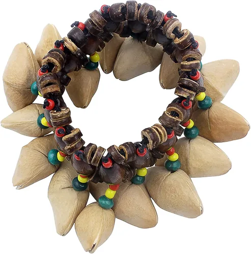 Vista 3 de Pulsera tobillera con sonajero de semillas de Cacho, 2 PCS pulsera africana shaker de cáscara de nuez, accesorios de percusión natural, instrumento