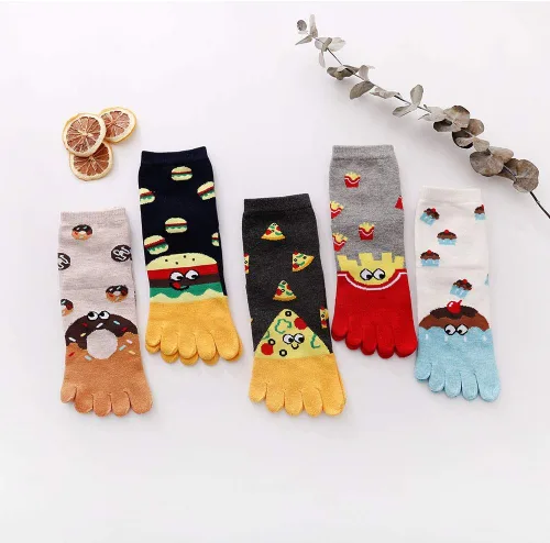 Vista 7 de Calcetines de algodón para mujer, calcetines de cinco dedos, coloridos y divertidos, calcetines casuales para mujer