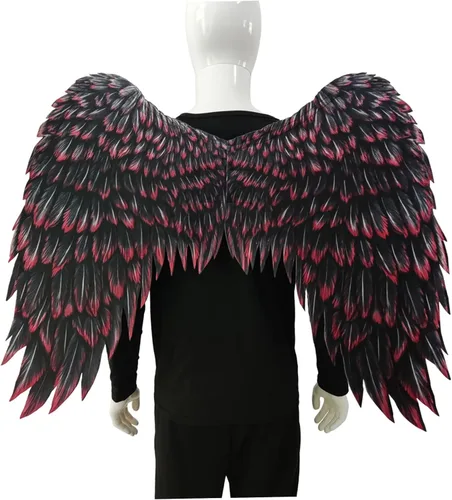 Vista 7 de Alas de ángel impresas en 3D, alas plegables, tela no tejida, para adultos, niños, alas negras con banda elástica para Halloween, carnaval