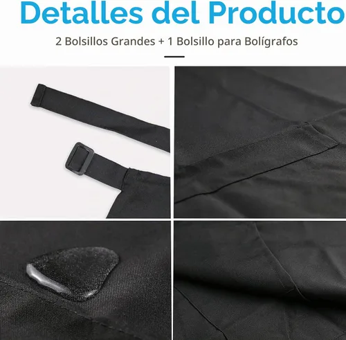 Vista 3 de Delantal ajustable con peto, impermeable, con 2 bolsillos, correa para el cuello y corbata extra larga, delantales de cocina unisex