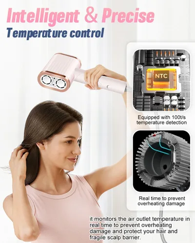 Vista 5 de Secador de pelo iónico profesional de alta velocidad – 260,000 rpm, motor de alta velocidad dual sin escobillas, secador de pelo para secado rápido