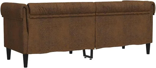 Vista 8 de vidaXL Sofá Chesterfield de 3 plazas, sofá tapizado con brazos enrollados, sofá Chesterfield, sofá para sala de estar, estilo moderno, tela marrón