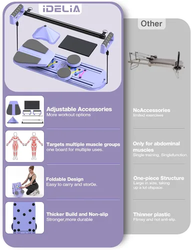 Vista 4 de Tabla de Pilates Plegable para Entrenamiento en Casa - Máquina Reformadora de Pilates Portátil para Mujeres - Juego de Reformador de Pilates