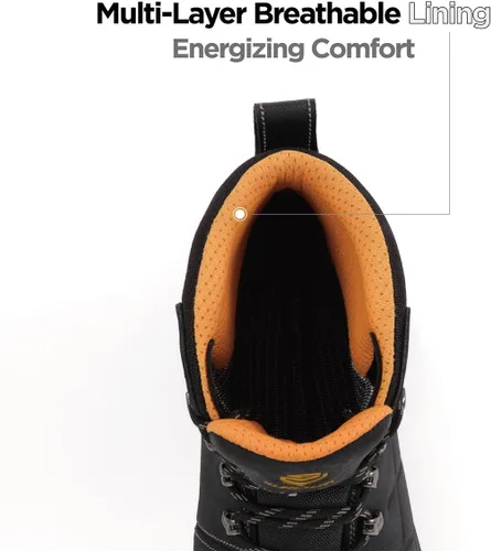 Vista 6 de SUREWAY Botas de trabajo impermeables de acero y punta suave de 6 pulgadas para hombre, botas de seguridad de cuero antideslizantes