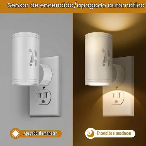 Vista 4 de Luz nocturna LED de pared enchufable con regulación de 0 a 300 lúmenes, blanco cálido de 2700 K, sensor de luz de encendido/apagado automático