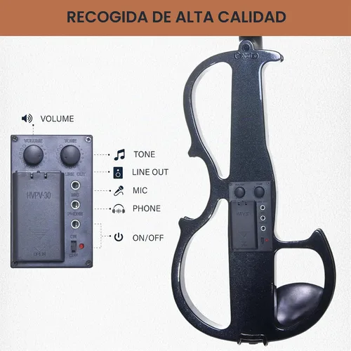 Vista 3 de Violín eléctrico silencioso de madera sólida con accesorios de ébano Cecilio CEVN Style 2, Negro, Full-talla Recorte - Negro