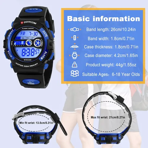 Vista 6 de CKV Kids Digital Watch Boys Teenage Watches Ages 5-18,50M Waterproof Multifunctional Sport Watches with 7 LED Backlight Alarm Calendar Timer for