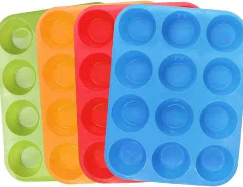 Vista 2 de Qtopun Mini molde de silicona para magdalenas, 4 unidades de 24 tazas de molde de silicona para hornear, moldes de silicona para magdalenas