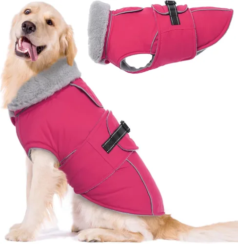 Vista 33 de Lelepet Dog Coat Reflective Waterproof Fleece Vest with Adjustable Buckle Abrigos de invierno reflectantes con cierre de ajustable, abrigos para Rojo