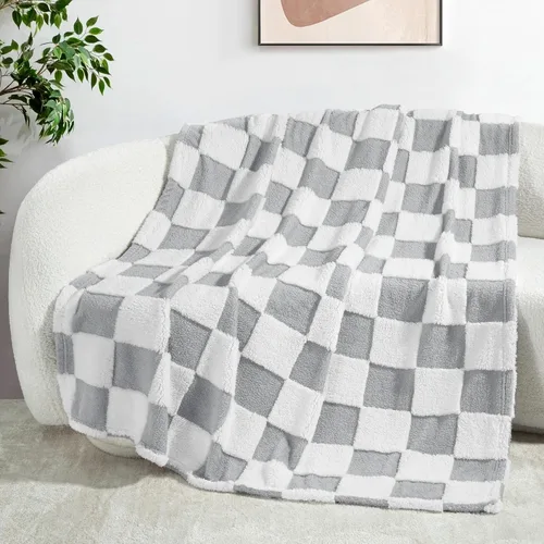 Vista 17 de Exclusivo Mezcla - Manta de franela super suave y cálida con diseño de vellón esponjoso, para sofá, cama, con lindo patrón a cuadros, negro, 50" x