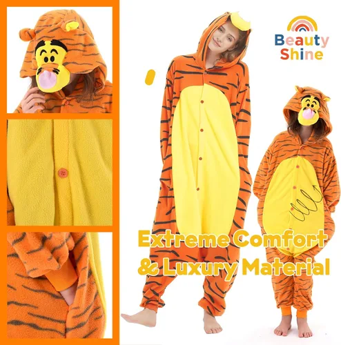 Vista 3 de Beauty Shine Unisex Adult Cartoon Costume Halloween Christmas Sleepwear Jumpsuit Onesies Plush Cosplay Pajamas