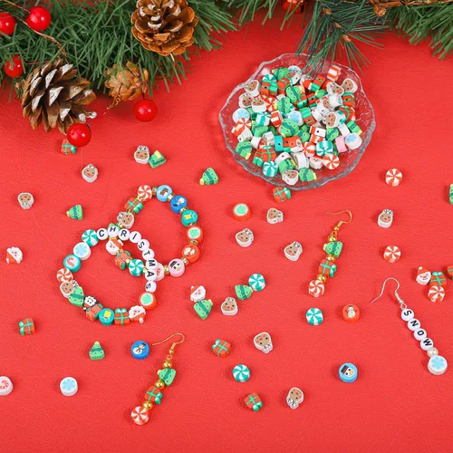 Vista 3 de 200 cuentas de arcilla polimérica de Navidad con encantos para hacer pulseras, cuentas planas de 10 mm de espaciador de heishi de arcilla