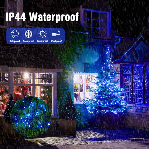 Vista 8 de JMEXSUSS 250 luces LED azules de Navidad: cadena de luces azules extensibles de 91.5 pies para interiores y exteriores, impermeable, con 8 modos