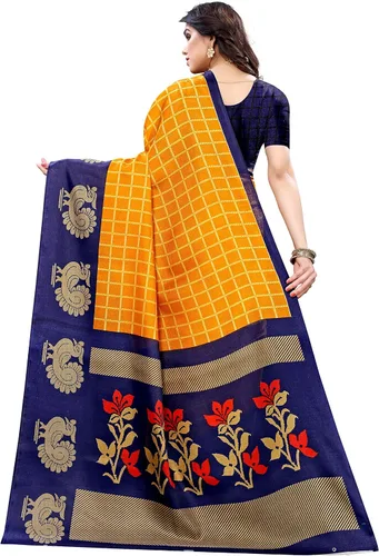 Vista 4 de Sari de seda para mujer, estilo banarasi, con blusa (color libre), color naranja NIA