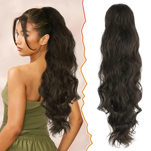 Vista 33 de BARSDAR Extensión de cola de caballo resaltada - 20 pulgadas de extensión de cola de caballo rizada y ondulada con cordón para mujeres - Extensiones