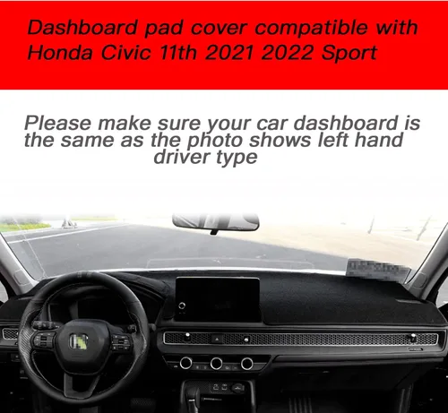 Vista 4 de Funda para salpicadero ajustable negra para consola central, tapete protector parasol compatible con Honda 11 Civic 2021 2022 Coupé (borde negro)