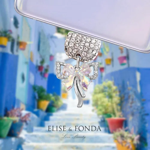 Vista 2 de ELISE & FONDA TP224 Tipo-C Puerto de carga Crystal Anti Dust Plug Little Double Bow Cell Phone Charm para Samsung Galaxy/OnePlus/Xiaomi/oppo Android