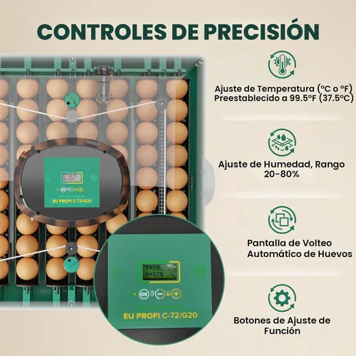 Vista 3 de Incubadora para incubación de 72 huevos para pollo/pato/codorniz