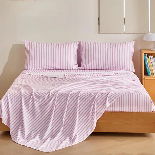 Vista 28 de MCO Juego de sábanas a rayas de 4 piezas, juego de sábanas Full transpirable con bolsillo profundo de 16", moderno y lujoso, juego de ropa de cama