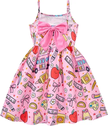 Vista 14 de Vestido de verano para niños pequeños, con tirantes delgados, sin espalda, con lazo, para cumpleaños, playa, vestido de playa A-Butterfly