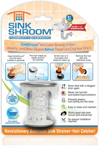 Vista 5 de TubShroom Colector de pelo para desagüe de bañera, cromado y fregadero, revolucionario protector de drenaje de lavabo de baño, colador, trampa