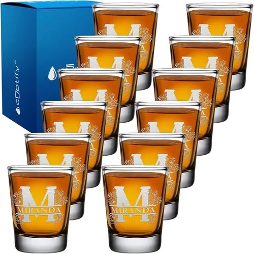 Vista 60 de Cuptify Inicial de cristal con monograma y nombre de 2 onzas, parte inferior negra grabada con texto personalizado para regalos, bodas, cumpleaños