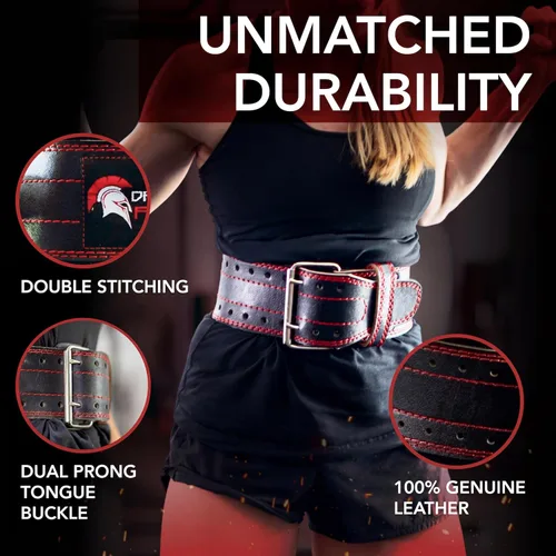 Vista 3 de Dark Iron Fitness Genuine Leather Weightlifting Belt, 4 Inch Wide for Men Women with Double Prong Buckle Reinforced Stitching, Powerlifting Deadlift