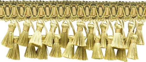 Vista 2 de Colección Noblesse de 3" (7.5cm) Elaborado con flecos de borla de dos niveles # TFH3D, oro canario #4875 (oro oscuro, oro amarillo) paquete de valor
