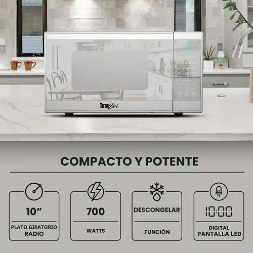 Vista 3 de Total Chef Horno microondas de 0.7 pies cúbicos – Aparato de cocina pequeño de encimera, microondas de acero inoxidable con toque digital, funciones