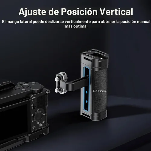 Vista 5 de NEEWER Mango lateral ligero, mango de jaula de cámara con agarre de silicona contorneado, tornillos dobles de 1/4 pulgadas, roscas de 1/4 pulgadas