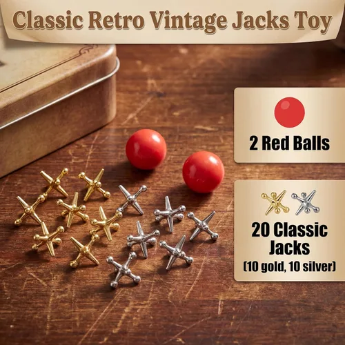 Vista 3 de Gejoy Juego de 2 gatos de metal con bola, 2 bolas de goma rojas y 20 piezas de juguetes clásicos retro vintage para niños y adultos para fiesta